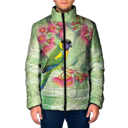 Australian Rainbow Lorikeet and Eucalyptus Padded Jacket Spirit of Aussie Aboriginal Dot Art - Aussie Hoodie