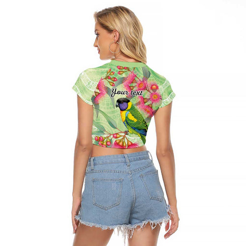 Australian Rainbow Lorikeet and Eucalyptus Raglan Cropped T Shirt Spirit of Aussie Aboriginal Dot Art - Aussie Hoodie