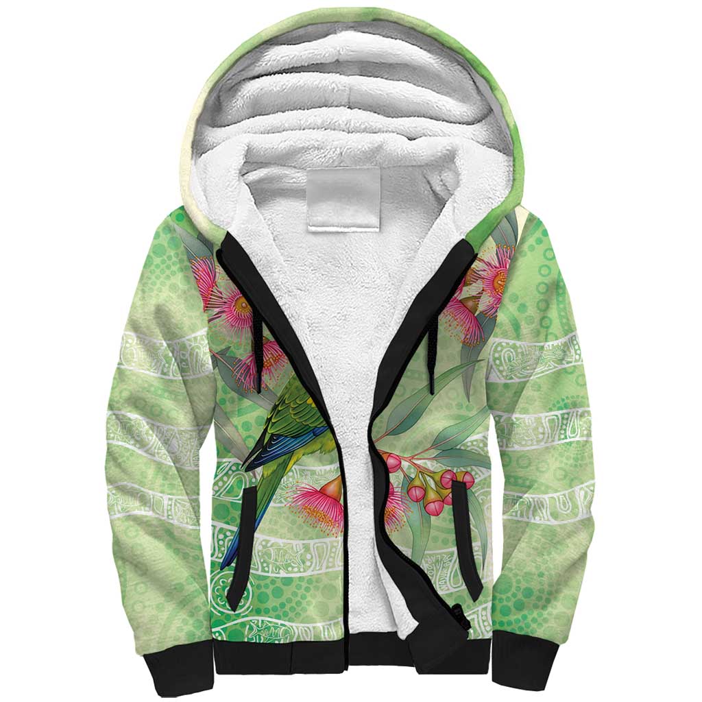 Australian Rainbow Lorikeet and Eucalyptus Sherpa Hoodie Spirit of Aussie Aboriginal Dot Art - Aussie Hoodie