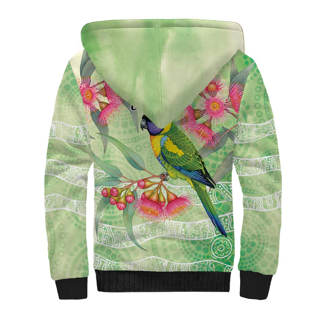 Australian Rainbow Lorikeet and Eucalyptus Sherpa Hoodie Spirit of Aussie Aboriginal Dot Art - Aussie Hoodie