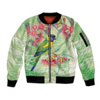 Australian Rainbow Lorikeet and Eucalyptus Sleeve Zip Bomber Jacket Spirit of Aussie Aboriginal Dot Art - Aussie Hoodie