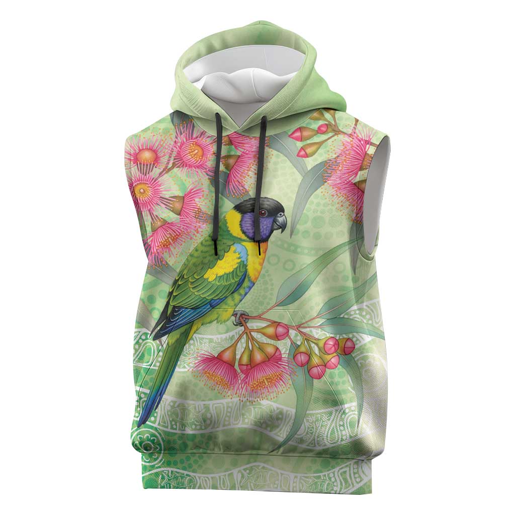 Australian Rainbow Lorikeet and Eucalyptus Sleeveless Hoodie Spirit of Aussie Aboriginal Dot Art - Aussie Hoodie