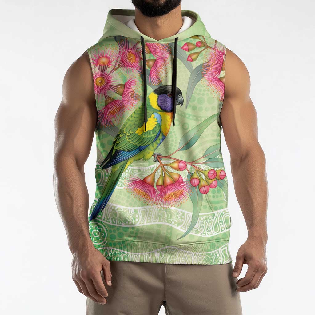 Australian Rainbow Lorikeet and Eucalyptus Sleeveless Hoodie Spirit of Aussie Aboriginal Dot Art - Aussie Hoodie