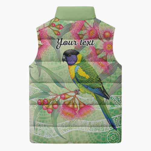 Australian Rainbow Lorikeet and Eucalyptus Sleeveless Puffer Jacket Spirit of Aussie Aboriginal Dot Art - Aussie Hoodie
