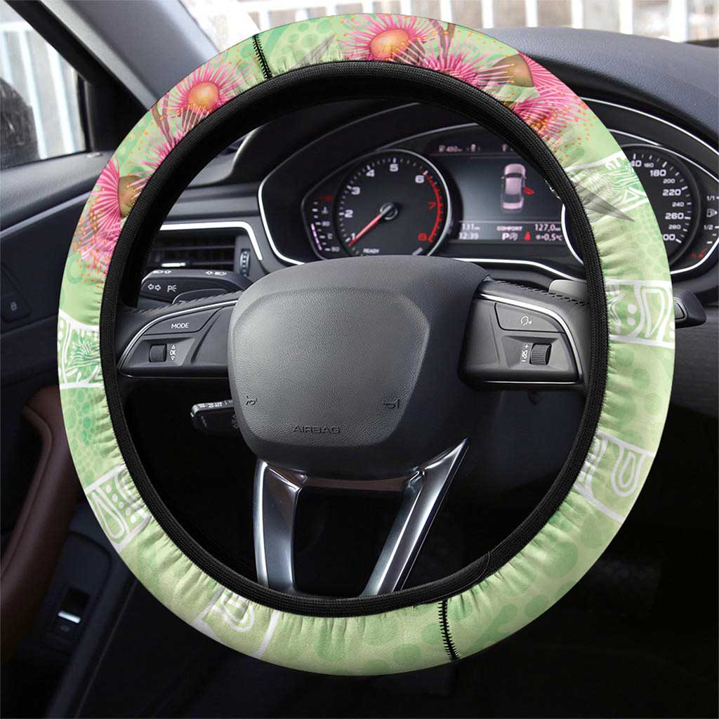 Australian Rainbow Lorikeet and Eucalyptus Steering Wheel Cover Spirit of Aussie Aboriginal Dot Art - Aussie Hoodie