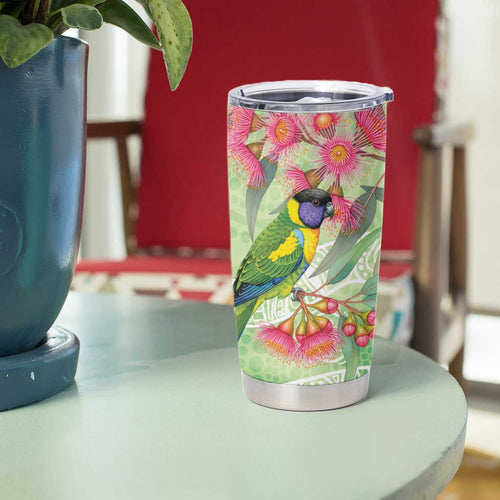 Australian Rainbow Lorikeet and Eucalyptus Tumbler Cup Spirit of Aussie Aboriginal Dot Art - Aussie Hoodie