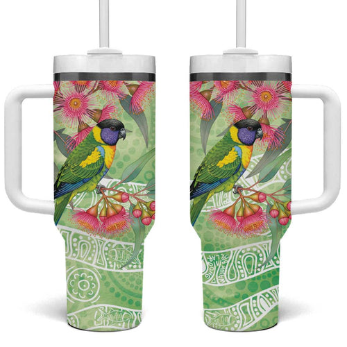 Australian Rainbow Lorikeet and Eucalyptus Tumbler With Handle Spirit of Aussie Aboriginal Dot Art - Aussie Hoodie
