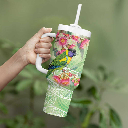 Australian Rainbow Lorikeet and Eucalyptus Tumbler With Handle Spirit of Aussie Aboriginal Dot Art - Aussie Hoodie