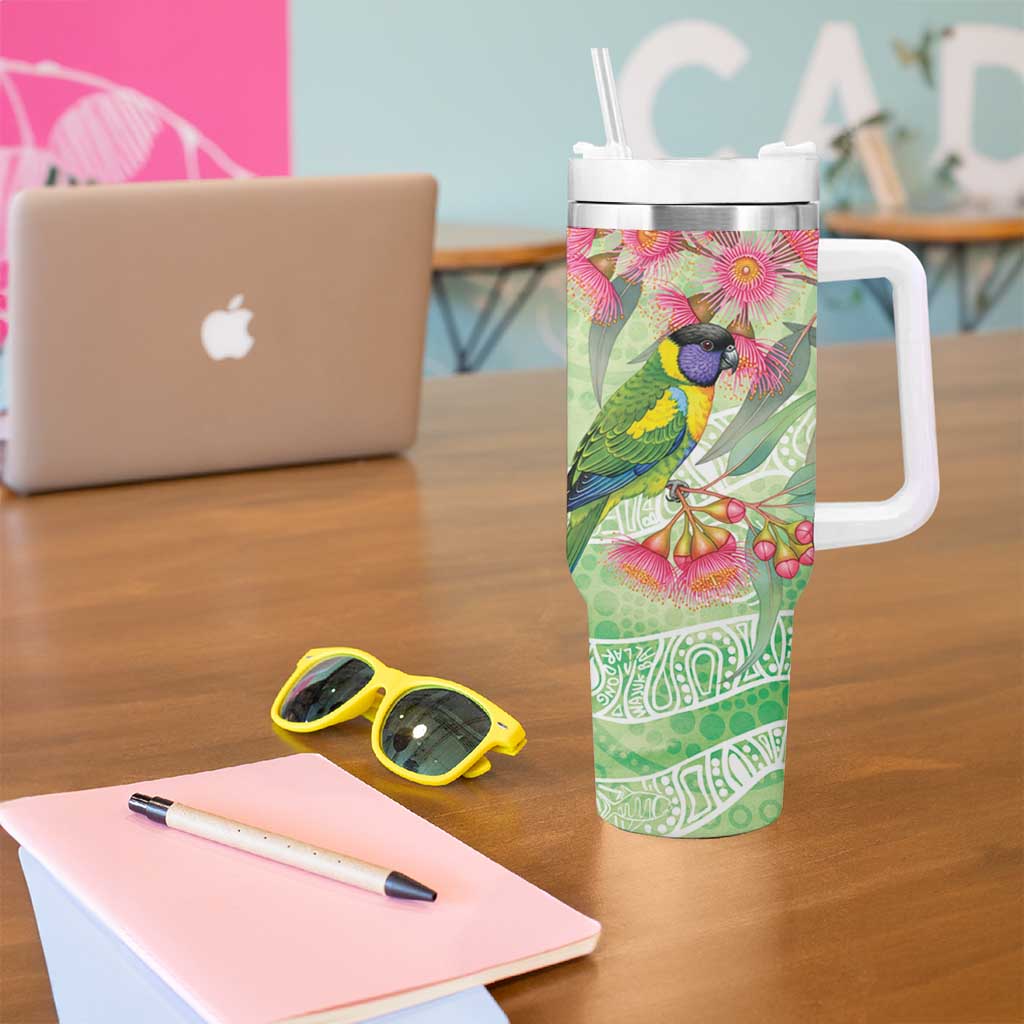 Australian Rainbow Lorikeet and Eucalyptus Tumbler With Handle Spirit of Aussie Aboriginal Dot Art - Aussie Hoodie