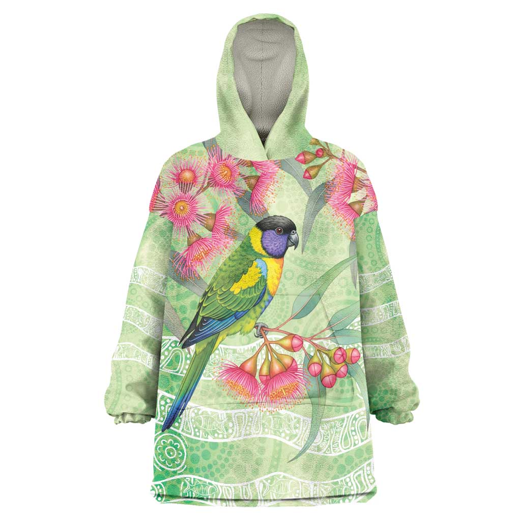 Australian Rainbow Lorikeet and Eucalyptus Wearable Blanket Hoodie Spirit of Aussie Aboriginal Dot Art - Aussie Hoodie