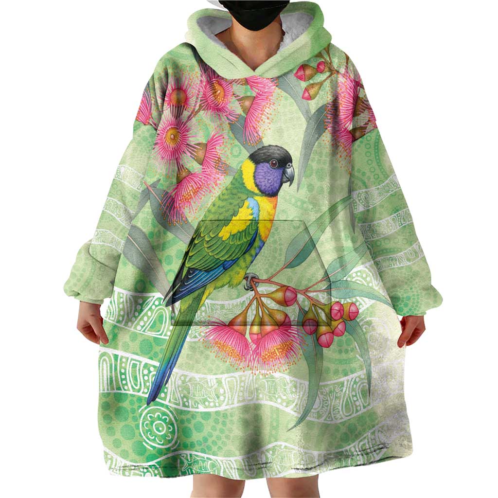 Australian Rainbow Lorikeet and Eucalyptus Wearable Blanket Hoodie Spirit of Aussie Aboriginal Dot Art - Aussie Hoodie