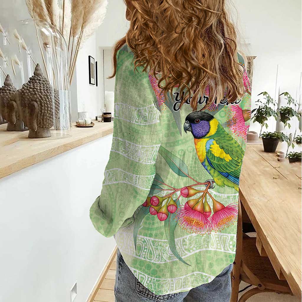 Australian Rainbow Lorikeet and Eucalyptus Women Casual Shirt Spirit of Aussie Aboriginal Dot Art - Aussie Hoodie