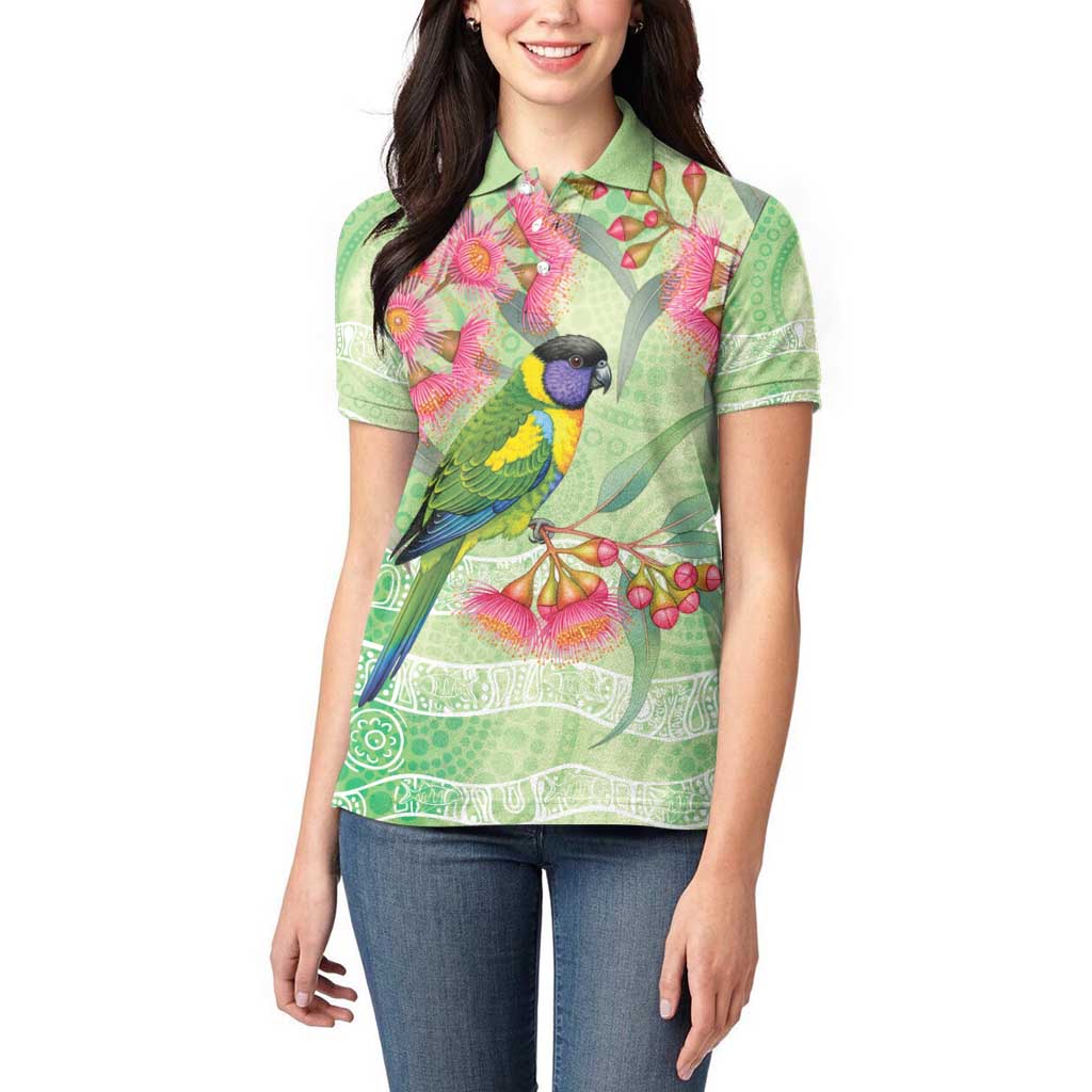 Australian Rainbow Lorikeet and Eucalyptus Women Polo Shirt Spirit of Aussie Aboriginal Dot Art - Aussie Hoodie