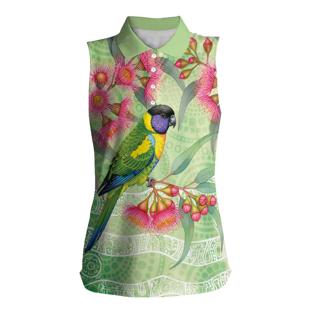 Australian Rainbow Lorikeet and Eucalyptus Women Sleeveless Polo Shirt Spirit of Aussie Aboriginal Dot Art - Aussie Hoodie