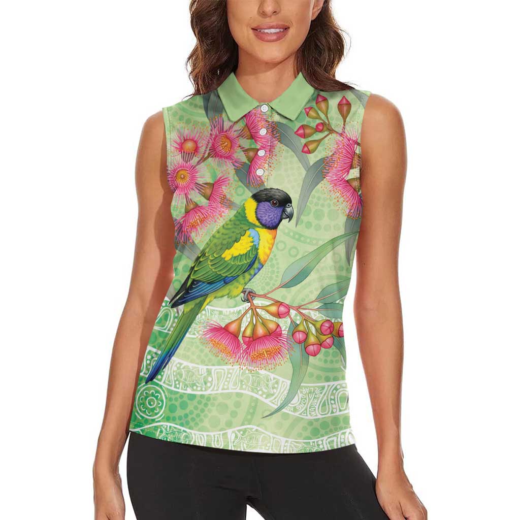 Australian Rainbow Lorikeet and Eucalyptus Women Sleeveless Polo Shirt Spirit of Aussie Aboriginal Dot Art - Aussie Hoodie