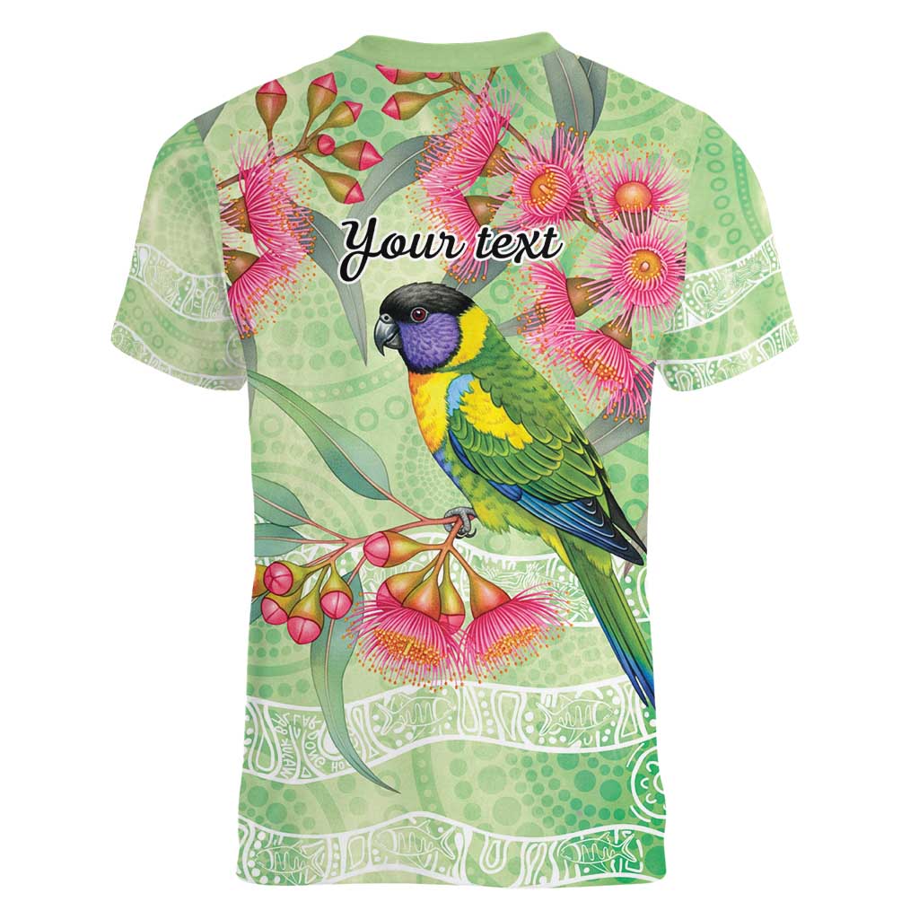 Australian Rainbow Lorikeet and Eucalyptus Women V-Neck T-Shirt Spirit of Aussie Aboriginal Dot Art - Aussie Hoodie