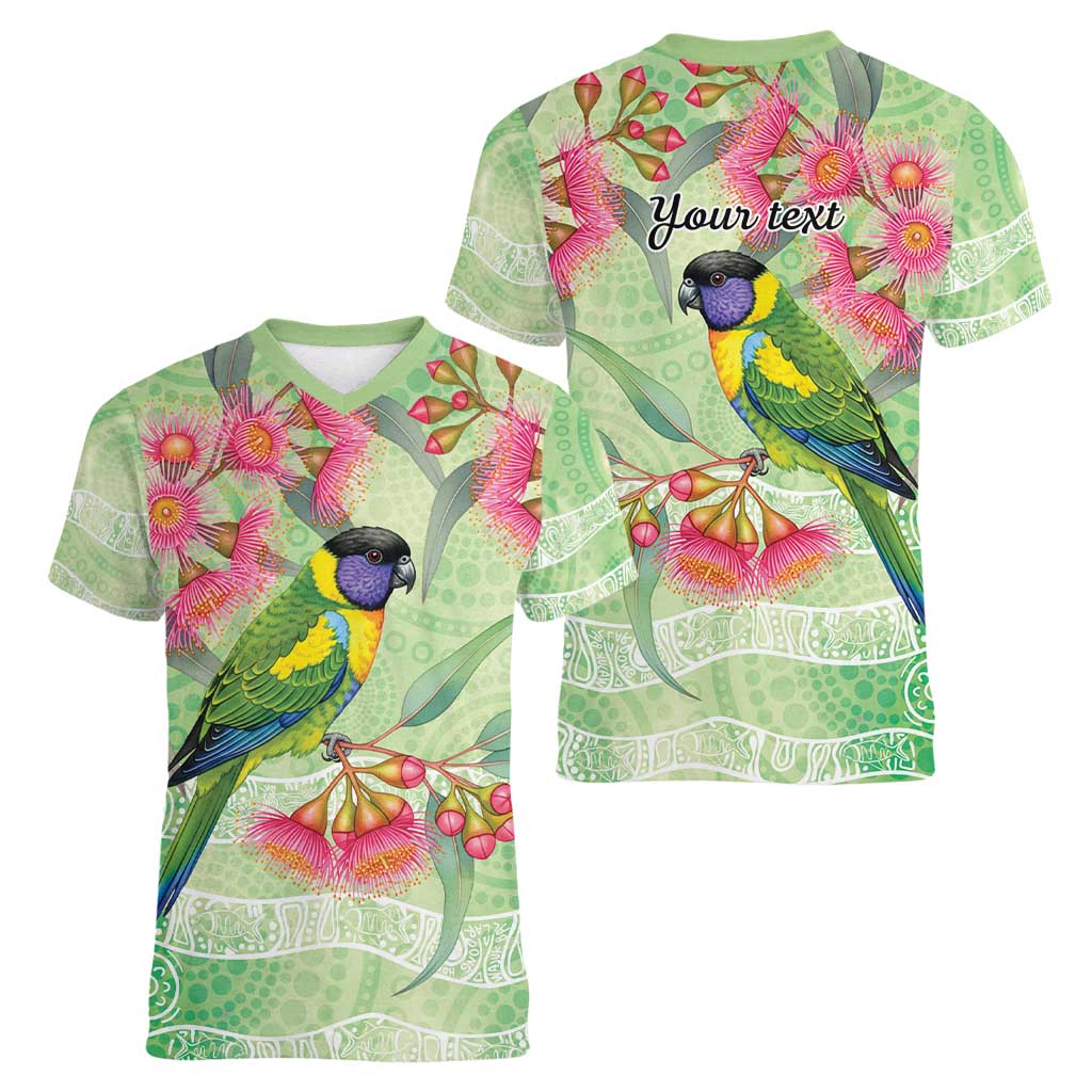 Australian Rainbow Lorikeet and Eucalyptus Women V-Neck T-Shirt Spirit of Aussie Aboriginal Dot Art - Aussie Hoodie