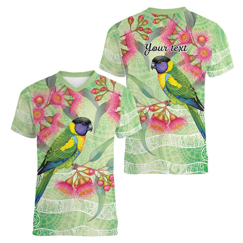 Australian Rainbow Lorikeet and Eucalyptus Women V-Neck T-Shirt Spirit of Aussie Aboriginal Dot Art - Aussie Hoodie