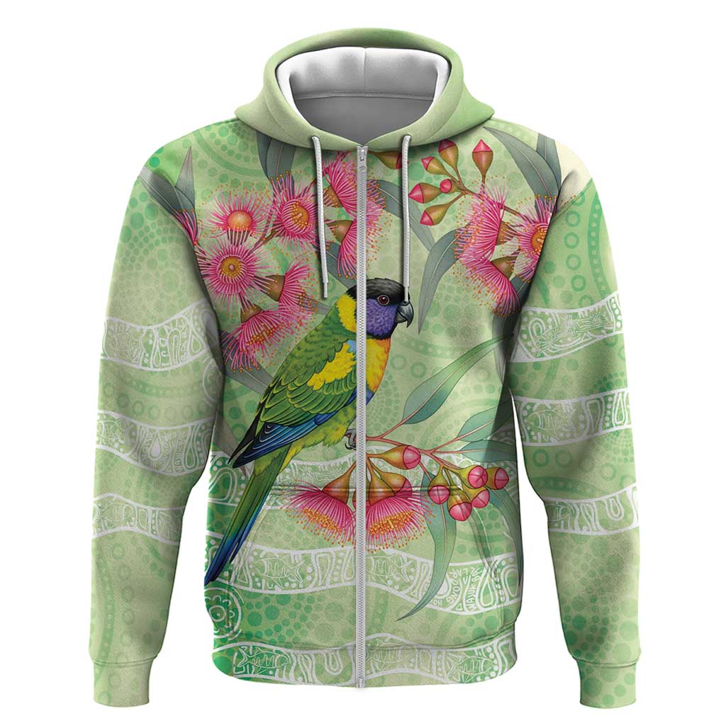 Australian Rainbow Lorikeet and Eucalyptus Zip Hoodie Spirit of Aussie Aboriginal Dot Art - Aussie Hoodie