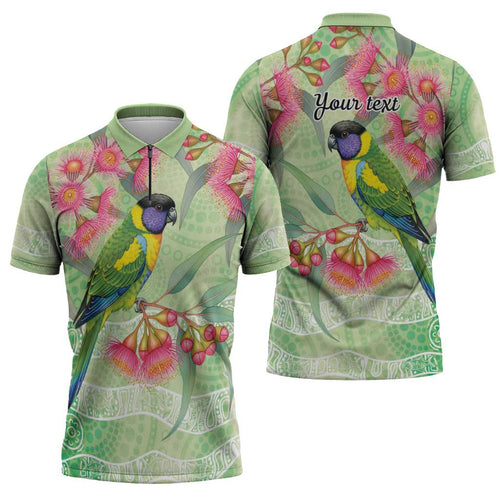 Australian Rainbow Lorikeet and Eucalyptus Zipper Polo Shirt Spirit of Aussie Aboriginal Dot Art - Aussie Hoodie