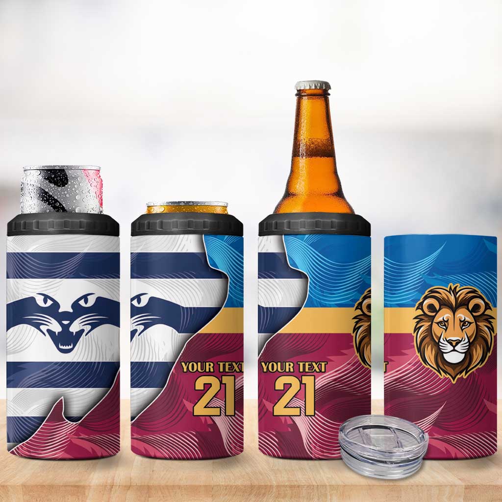 Brisbane-Geelong Football Custom 4 in 1 Can Cooler Tumbler Cracked Metal Style