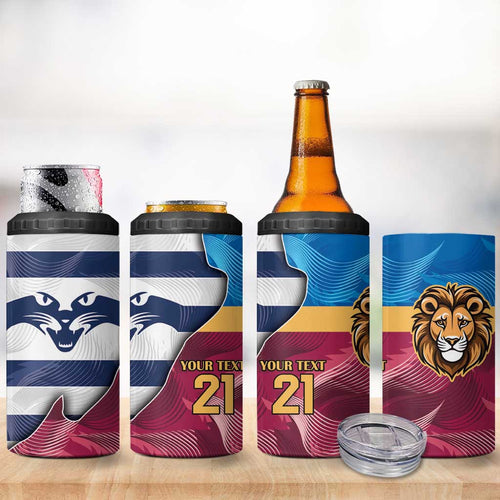 Brisbane-Geelong Football Custom 4 in 1 Can Cooler Tumbler Cracked Metal Style