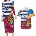 Brisbane-Geelong Football Custom Couples Matching Long Sleeve Bodycon Dress and Hawaiian Shirt Cracked Metal Style