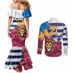Brisbane-Geelong Football Custom Couples Matching Mermaid Dress and Long Sleeve Button Shirt Cracked Metal Style