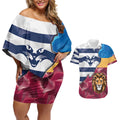 Brisbane-Geelong Football Custom Couples Matching Off Shoulder Short Dress and Hawaiian Shirt Cracked Metal Style
