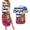 Brisbane-Geelong Football Custom Couples Matching Summer Maxi Dress and Hawaiian Shirt Cracked Metal Style