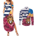 Brisbane-Geelong Football Custom Couples Matching Summer Maxi Dress and Long Sleeve Button Shirt Cracked Metal Style