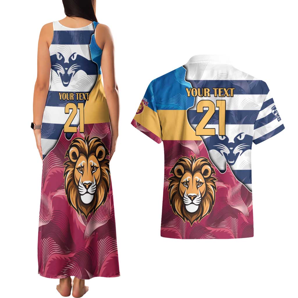 Brisbane-Geelong Football Custom Couples Matching Tank Maxi Dress and Hawaiian Shirt Cracked Metal Style