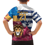Brisbane-Geelong Football Custom Family Matching Long Sleeve Bodycon Dress and Hawaiian Shirt Cracked Metal Style