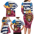 Brisbane-Geelong Football Custom Family Matching Long Sleeve Bodycon Dress and Hawaiian Shirt Cracked Metal Style