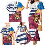 Brisbane-Geelong Football Custom Family Matching Mermaid Dress and Hawaiian Shirt Cracked Metal Style