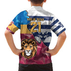Brisbane-Geelong Football Custom Family Matching Off The Shoulder Long Sleeve Dress and Hawaiian Shirt Cracked Metal Style