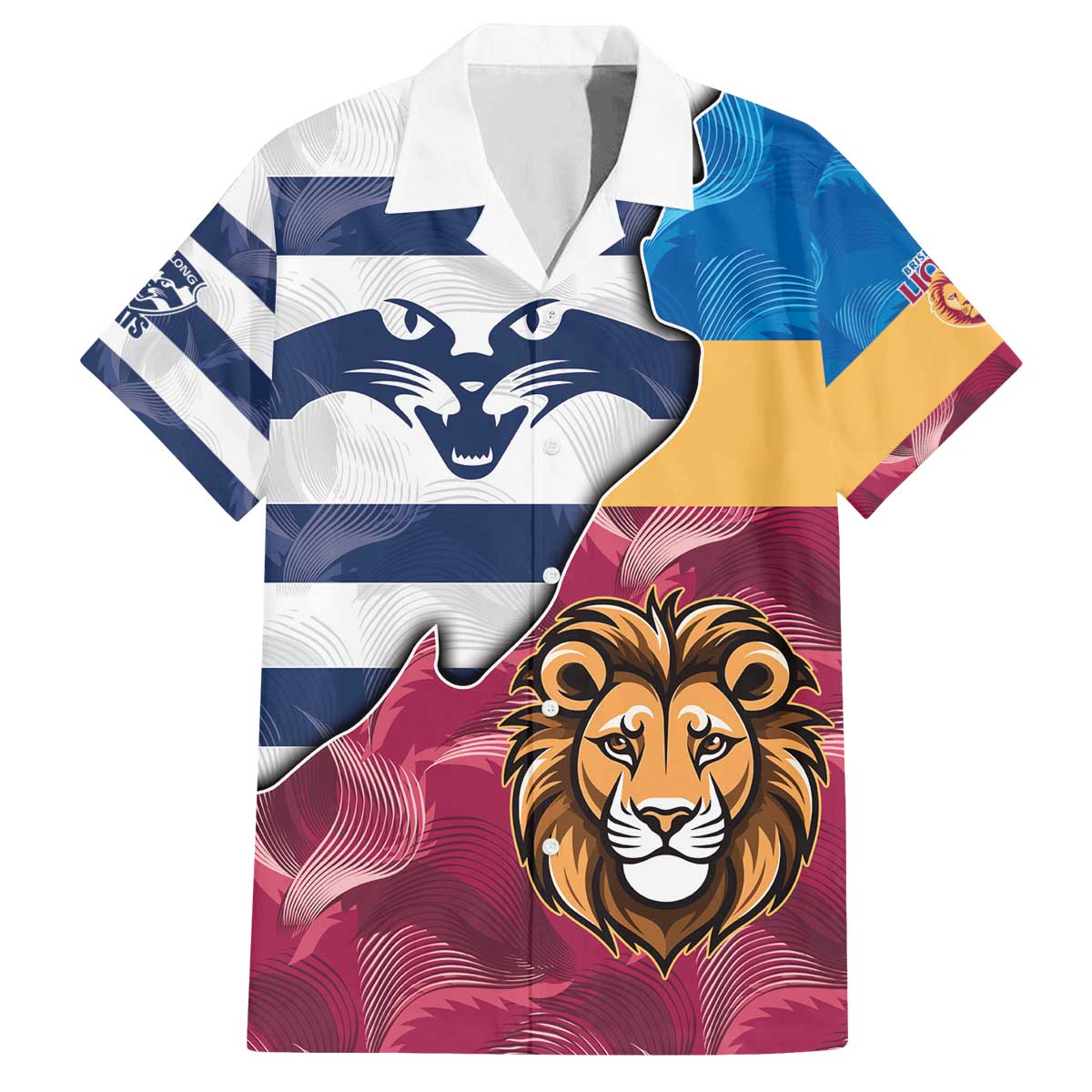 Brisbane-Geelong Football Custom Family Matching Off The Shoulder Long Sleeve Dress and Hawaiian Shirt Cracked Metal Style