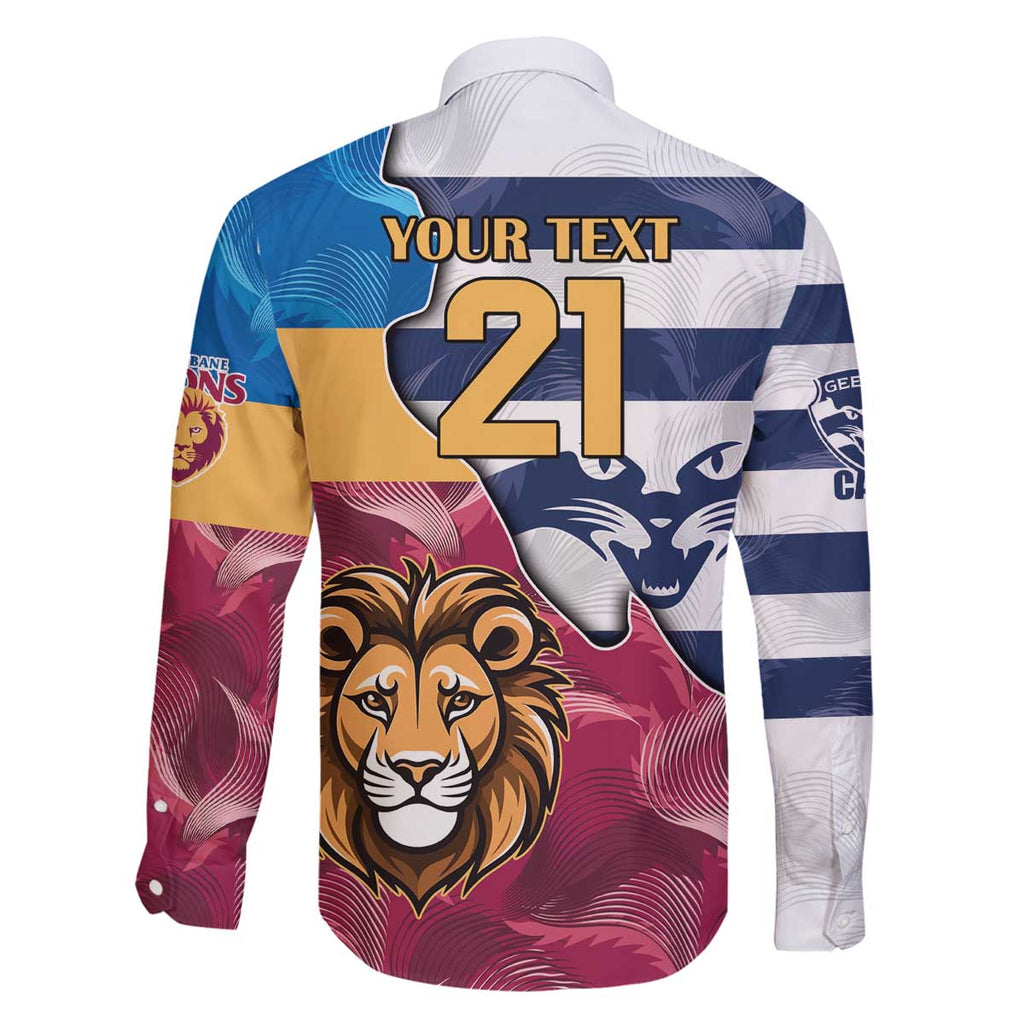 Brisbane-Geelong Football Custom Family Matching Off The Shoulder Long Sleeve Dress and Hawaiian Shirt Cracked Metal Style