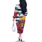 Brisbane-Geelong Football Custom Family Matching Off The Shoulder Long Sleeve Dress and Hawaiian Shirt Cracked Metal Style