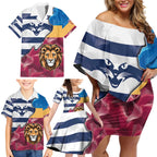 Brisbane-Geelong Football Custom Family Matching Off Shoulder Short Dress and Hawaiian Shirt Cracked Metal Style