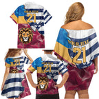 Brisbane-Geelong Football Custom Family Matching Off Shoulder Short Dress and Hawaiian Shirt Cracked Metal Style