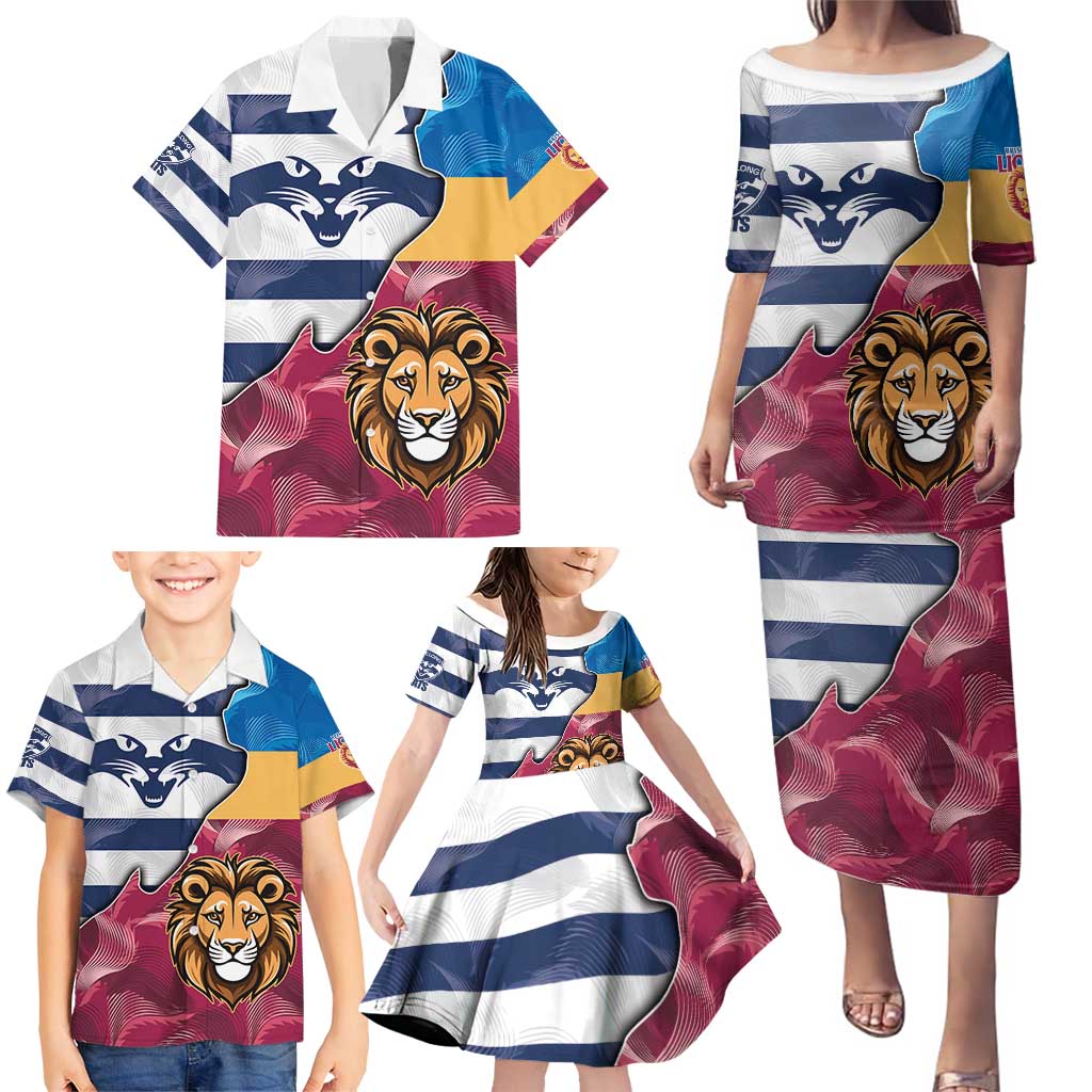 Brisbane-Geelong Football Custom Family Matching Puletasi and Hawaiian Shirt Cracked Metal Style