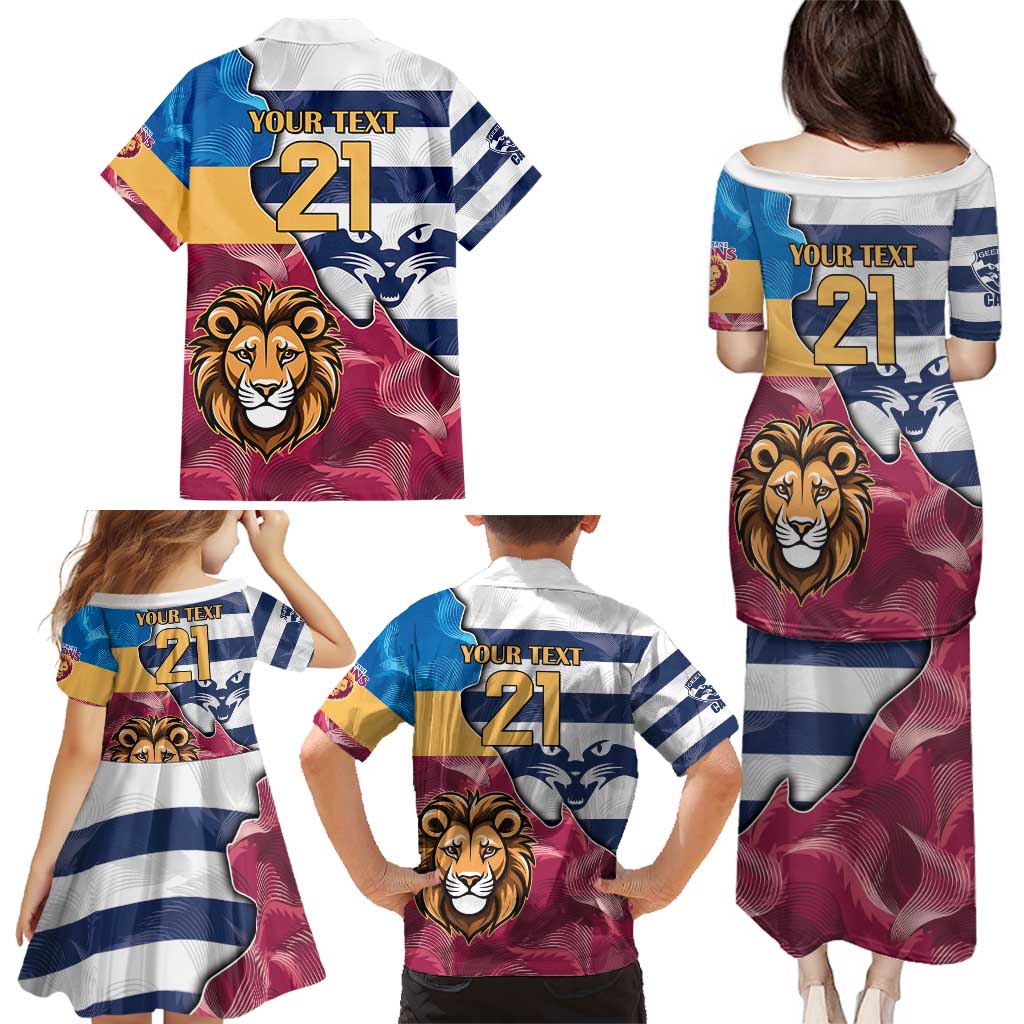 Brisbane-Geelong Football Custom Family Matching Puletasi and Hawaiian Shirt Cracked Metal Style
