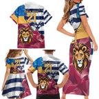 Brisbane-Geelong Football Custom Family Matching Short Sleeve Bodycon Dress and Hawaiian Shirt Cracked Metal Style