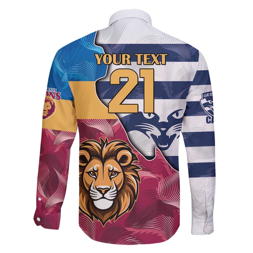 Brisbane-Geelong Football Custom Family Matching Short Sleeve Bodycon Dress and Hawaiian Shirt Cracked Metal Style