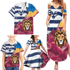 Brisbane-Geelong Football Custom Family Matching Summer Maxi Dress and Hawaiian Shirt Cracked Metal Style