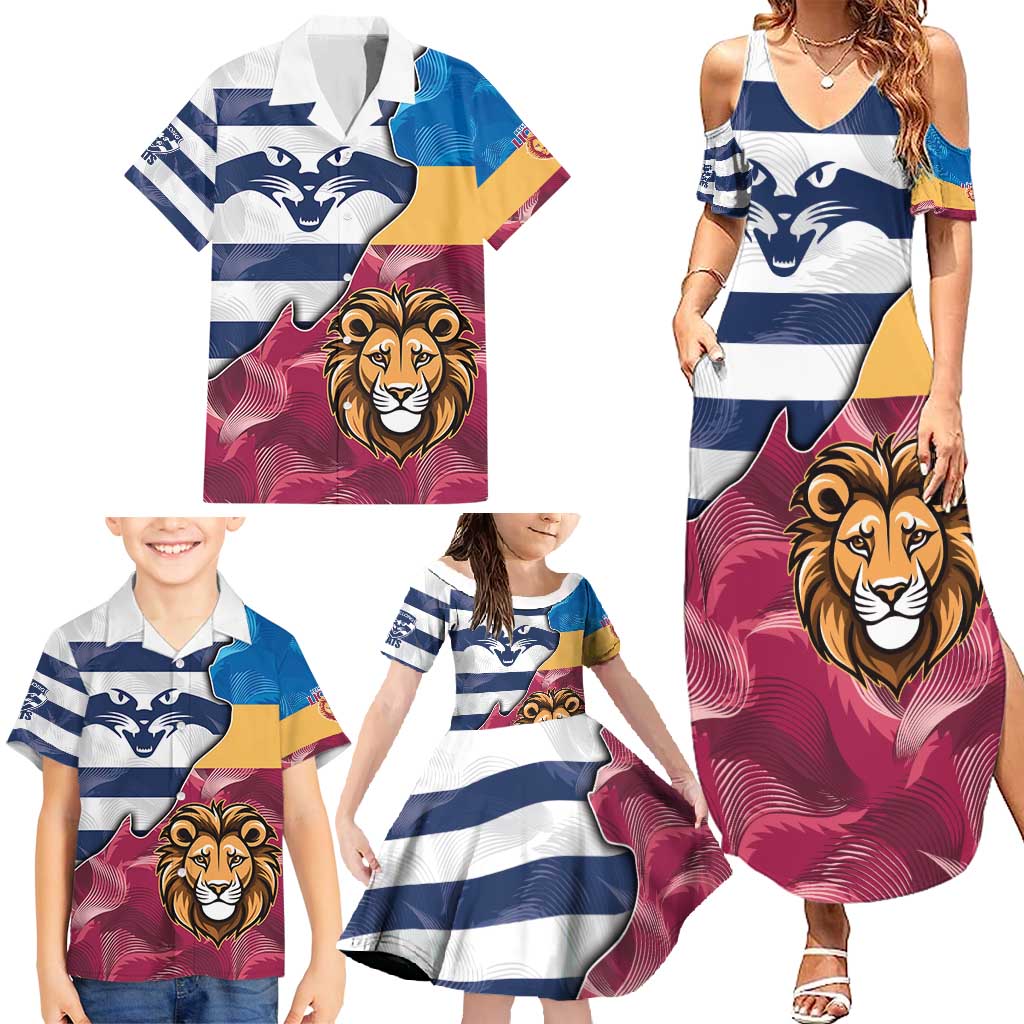 Brisbane-Geelong Football Custom Family Matching Summer Maxi Dress and Hawaiian Shirt Cracked Metal Style