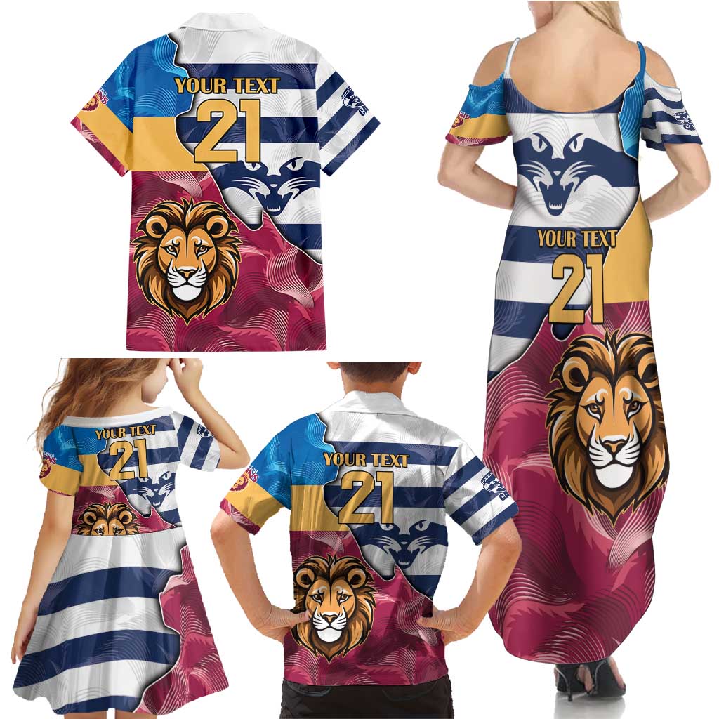 Brisbane-Geelong Football Custom Family Matching Summer Maxi Dress and Hawaiian Shirt Cracked Metal Style
