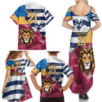 Brisbane-Geelong Football Custom Family Matching Summer Maxi Dress and Hawaiian Shirt Cracked Metal Style