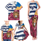 Brisbane-Geelong Football Custom Family Matching Tank Maxi Dress and Hawaiian Shirt Cracked Metal Style